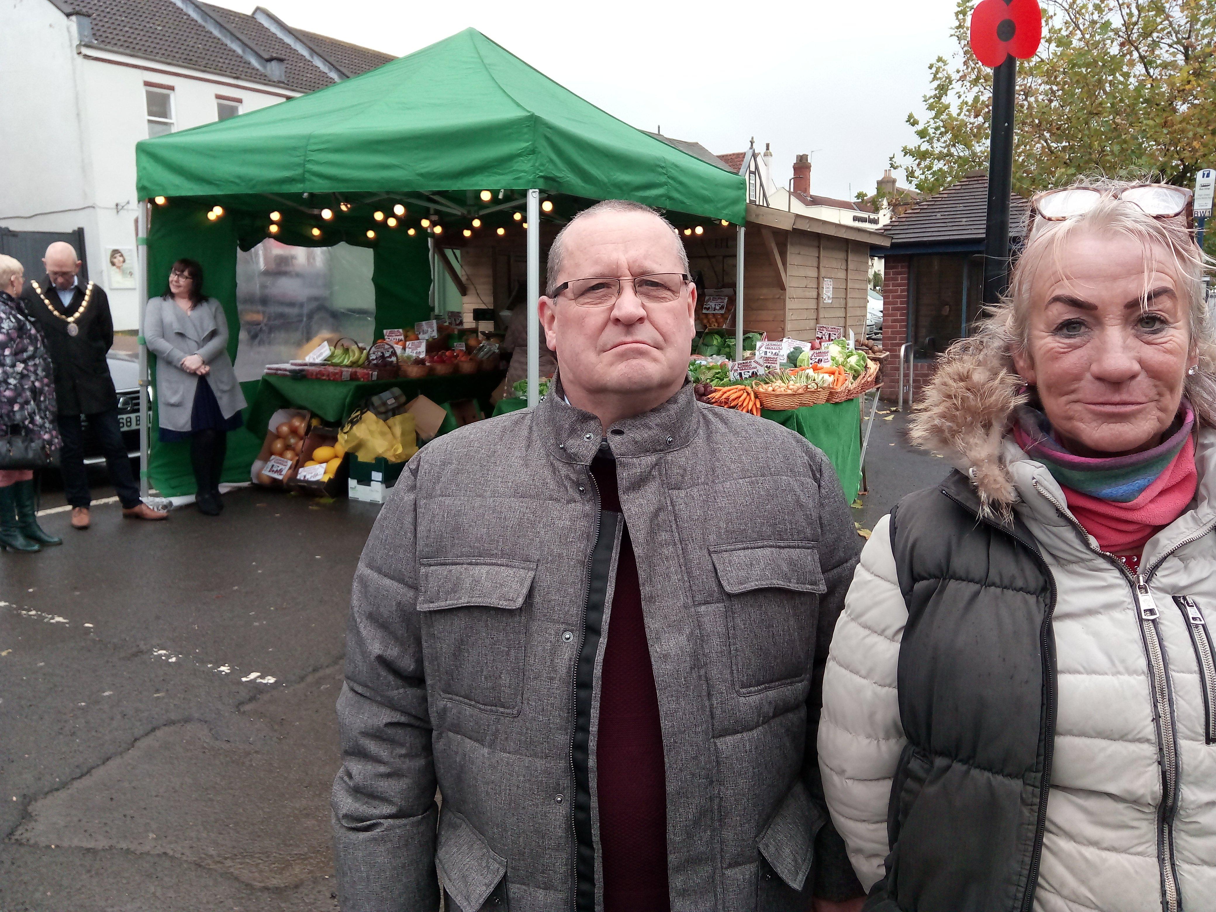 Richard McHale, of Bawtry Residents Group, with market trader Helen Cairns, at the new market stall in Bawtry