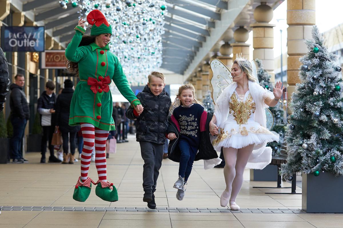 The shopping centre was decked out in Christmas decorations.