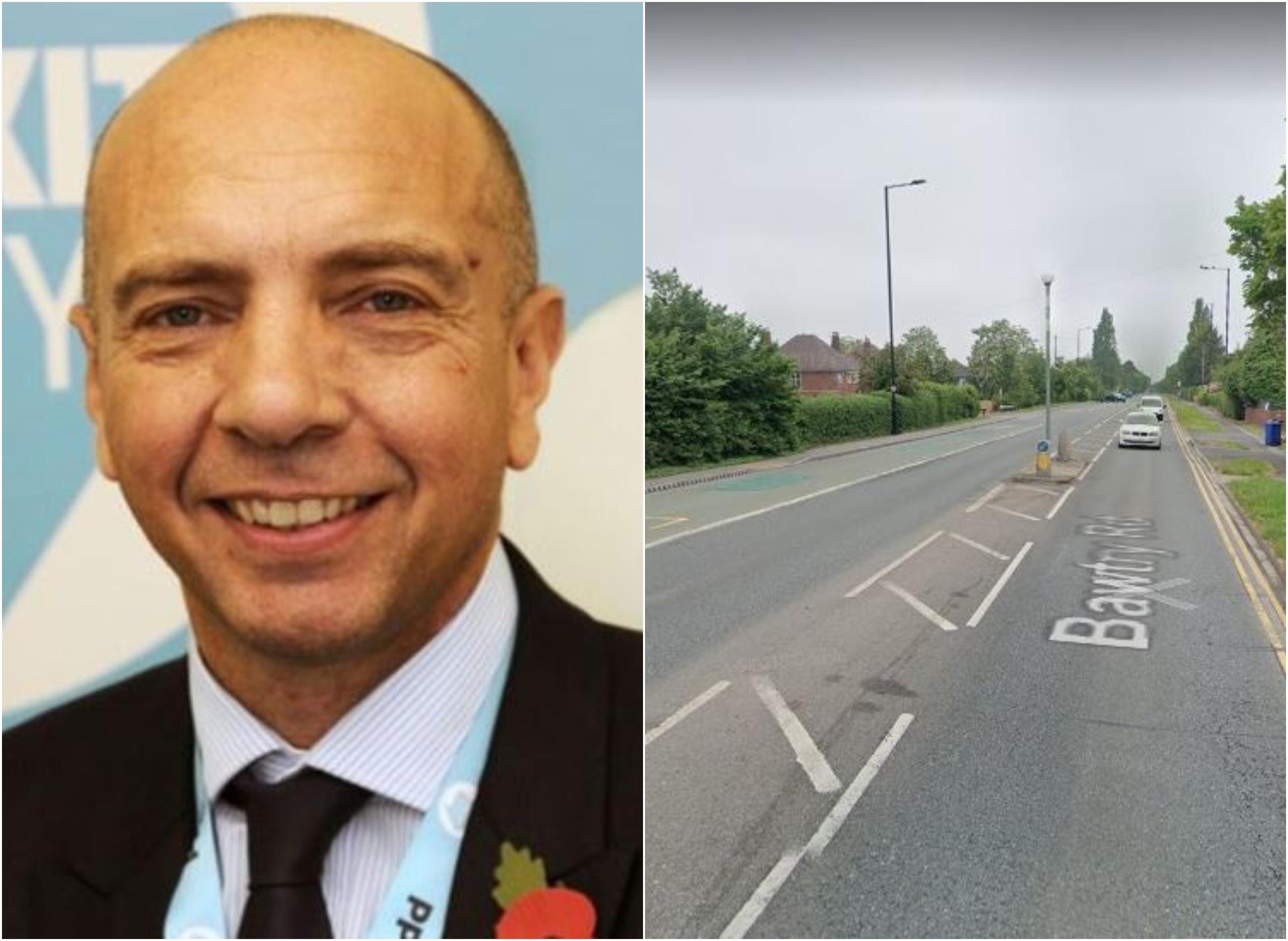 Brexit Party candidate Andy Stewart and Bawtry Road in Doncaster, where the incident was alleged to have happened.