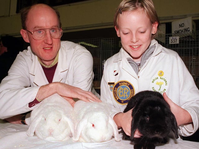 Neil Jefferies and Chisty Collings, aged 11, with three Lops at the Bradford Championship Show, whcih was held at the Doncaster Exhibition Centre