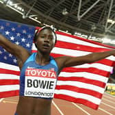Tori Bowie as World Champion in 100m at 2017 World Athletics Championship