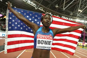 Tori Bowie as World Champion in 100m at 2017 World Athletics Championship