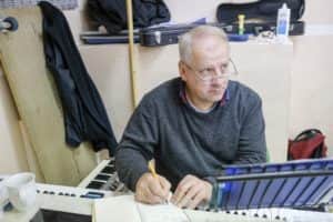 Composer and sound designer Simon Slater at work on the music for the Stephen Joseph Theatre Christmas show(Photo: Tony Bartholomew)