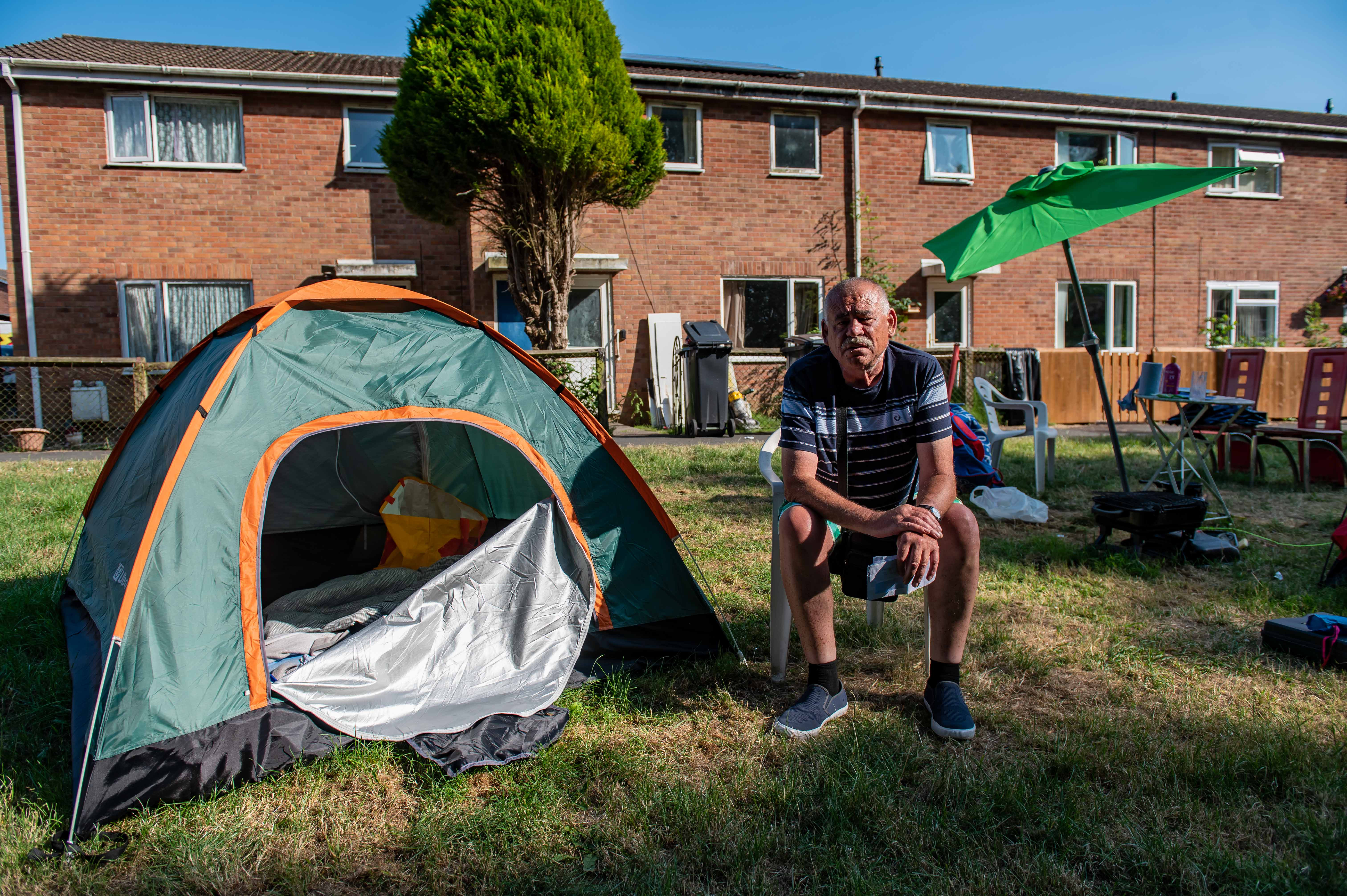 Man forced out of home now lives in a tent outside it