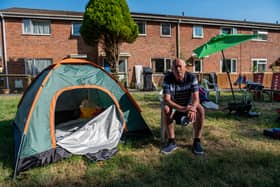 Gary Lambert, who is camping outside of his former home after being evicted in Stockwood, Bristol.