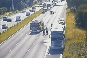 All lanes were closed on the M18 northbound between J1 and J2 earlier today (July 27) following a lorry fire. Photo: Highways England