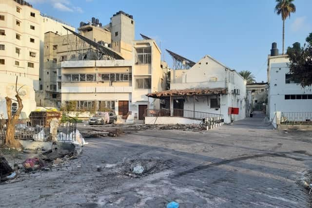 A picture of damaged buildings taken by Abu-Sittah. 