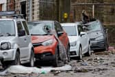 The aftermath of the tornado that swept through Stalybridge in Greater Manchester 