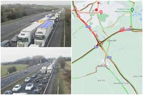 At least two lanes are shut on the M18 Northbound near Doncaster after two lorries reportedly collided this morning (January 16) at around 7.45am. Images by National Highways and AA Traffic.