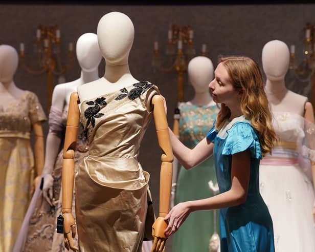 A stolen mannequin from Netflix series The Crown was found in a canal in South Yorkshire. This photo shows props from the series on show at Bonhams ahead of being auctioned