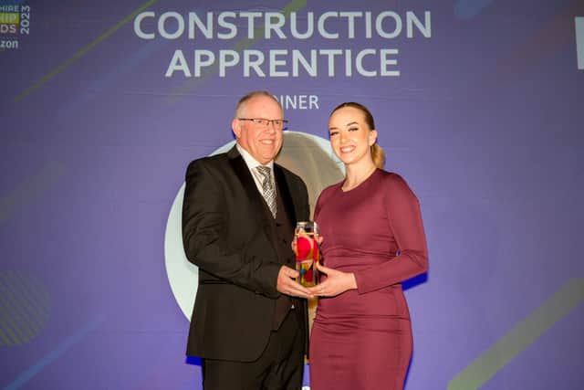 Construction Apprentice of the Year winner Lucie Gresham-Hill at South Yorkshire Apprenticeship Awards 2023.