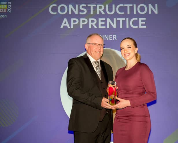 Construction Apprentice of the Year winner Lucie Gresham-Hill at South Yorkshire Apprenticeship Awards 2023.