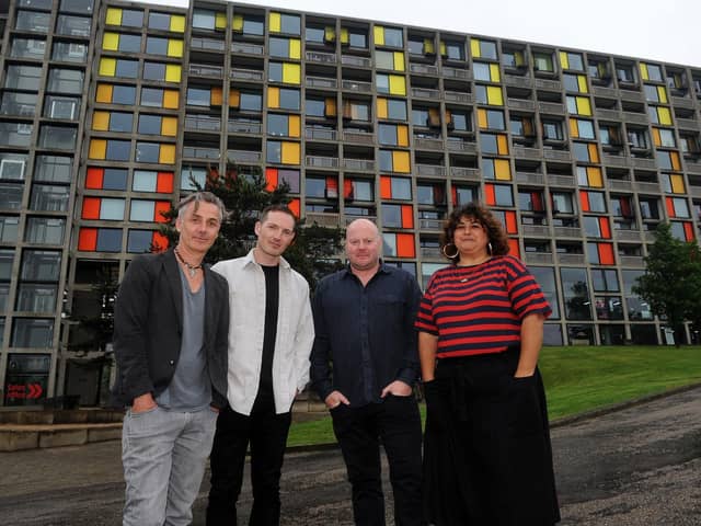 File picture shows Mark Herbert, pictured second from right, at Park Hill, where Warp films had an office. Work on his latest film is starting, with some locations in Doncaster. Photo: Andrew Roe, National World