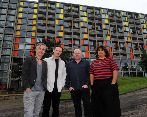 File picture shows Mark Herbert, pictured second from right, at Park Hill, where Warp films had an office. Work on his latest film is starting, with some locations in Doncaster. Photo: Andrew Roe, National World