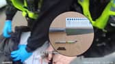 Watch the moment police officers armed with tasers tackle a man with a knife and two blades.