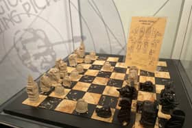 Rare miners’ strike chess set, created by Bill Spalding, now on display at National Coal Mining Museum for England. 