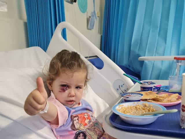 Doncaster toddler Elouise Smith recovering in hospital after she was attacked by a dog in December 2023. 