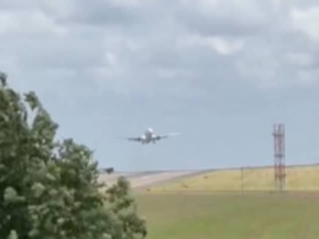The Jet2 flight abandons its landing at Leeds Bradford Airport.