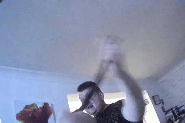 Video grab from police bodycam footage of PC Maverick Reddington being attacked by Mark Fox.