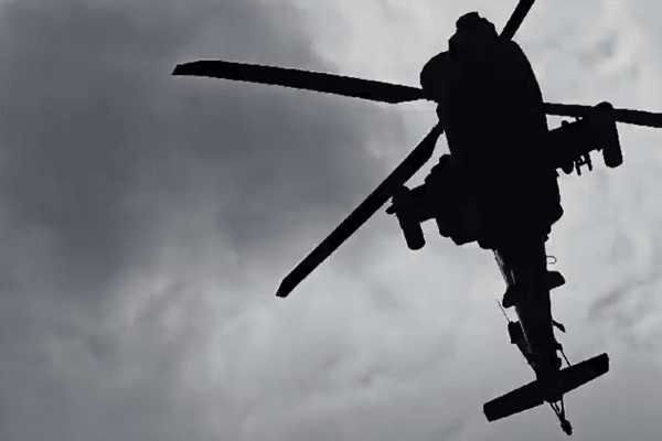 A fearsome Apache gunship was filmed on a low pass over Grindleford.