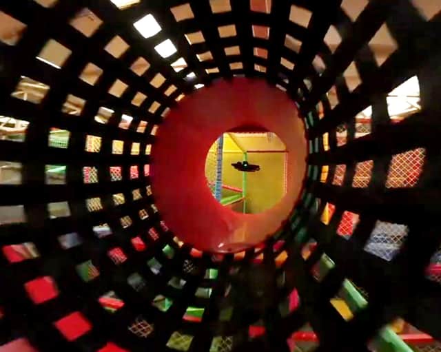 Fascinating footage shows police training drone pilots - in a children's soft play centre.