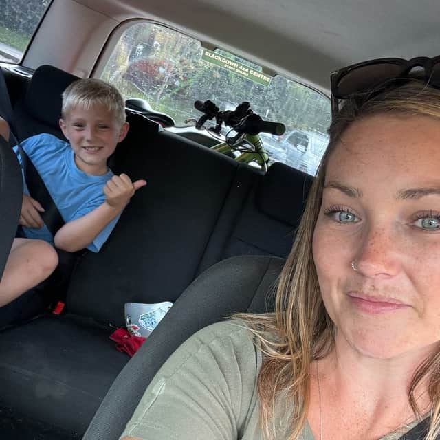 Jay Whitfield, 37, with her seven-year-old son.