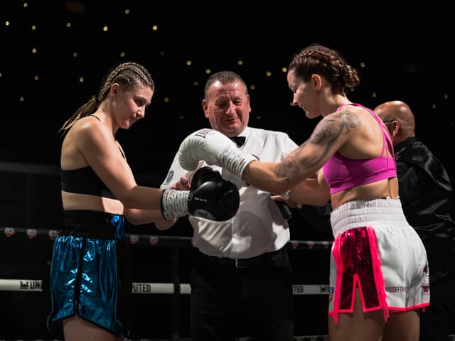 Terri Harper in an exhibition fight versus Claire Watts at the Magna Centre. Pic: Richard Bierton (rbiphotography)