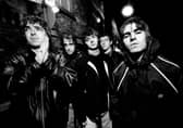 Group portrait of British rock band Oasis in Manchester, United Kingdom, 29th November 1993. L-R Noel Gallagher, Paul Arthurs (aka Bonehead), Paul McGuigan, Tony McCarroll,Liam Gallagher. (Photo by James Fry/Getty Images)