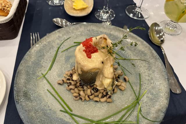 The rolled seabass in the Culinarium restaurant.