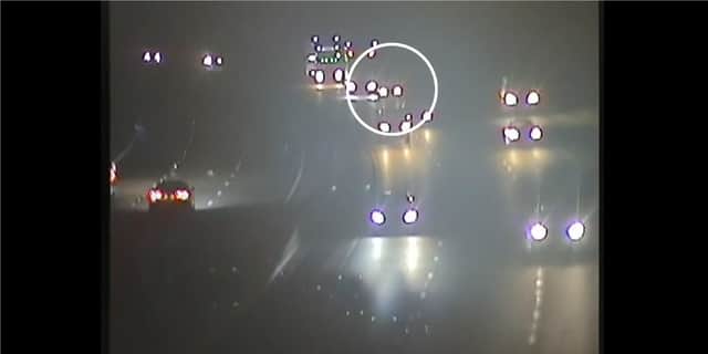Drug driver stops on busy motorway - forcing HGVs to swerve.