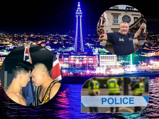 Images from Shots! TV episodes, including Blackpool Illuminations, police tape, a conker competition and a wrestling match film set
