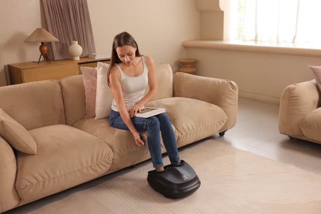 It comes with a little remote control, to save you bending down