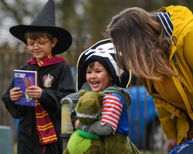 Children dressed up for World Book Day are welcomed to school by their headteacher in 2021 (Photo: Finnbarr Webster/Getty Images)