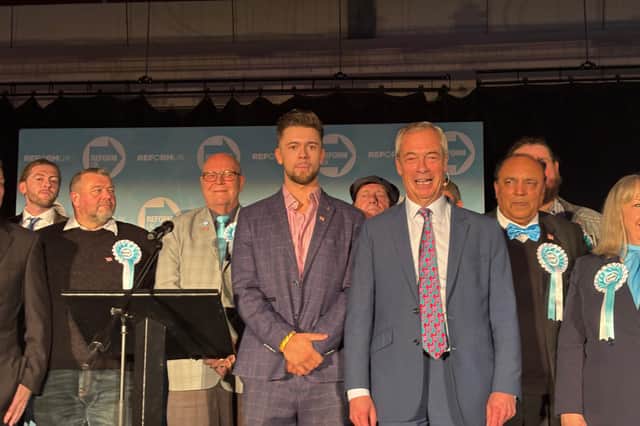 Nigel Farage with Reform UK's candidate for mayor of Doncaster, Alexander Jones.