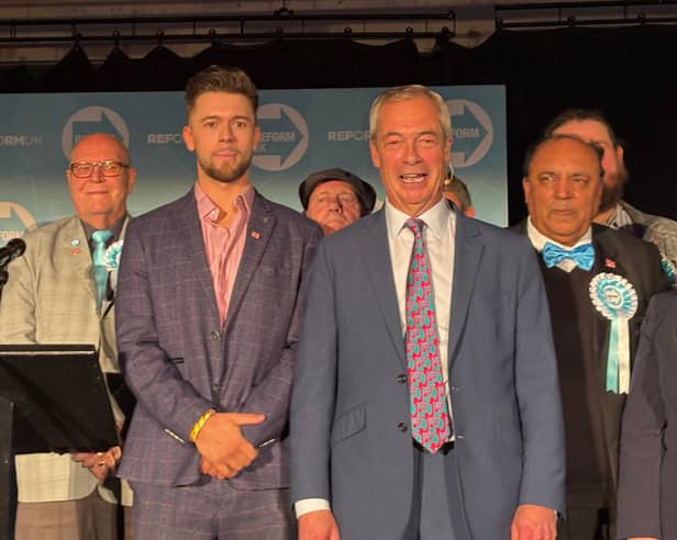 Nigel Farage with Reform UK's candidate for mayor of Doncaster, Alexander Jones.