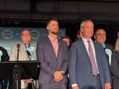 Reform UK's candidate for Doncaster mayor, Alexander Jones, with Nigel Farage and party candidates for council.