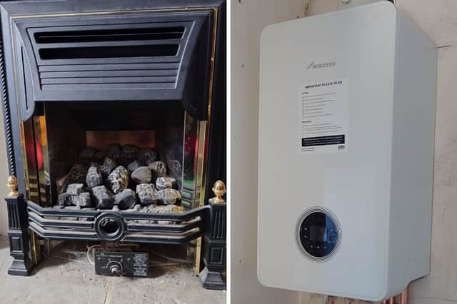 From this ugly gas fire/back boiler to this shiny new Worcester Bosch combi boiler fitted by BOXT approved heating engineers