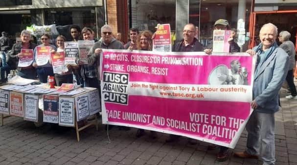 Trade Unionist and Socialist Coaltion campaigners on the street of Doncaster. Andy Hiles (third from right) is running to be Mayor of Doncaster.
