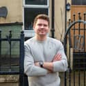 Tom Lord outside the house he bought with his ex before their relationship ended.  