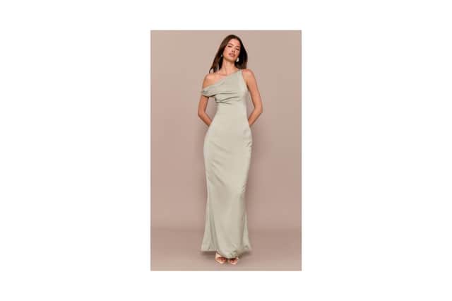 Sage satin green asymmetric maxi dress £40