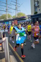 Man runs marathon dressed in Domino's Pizza box