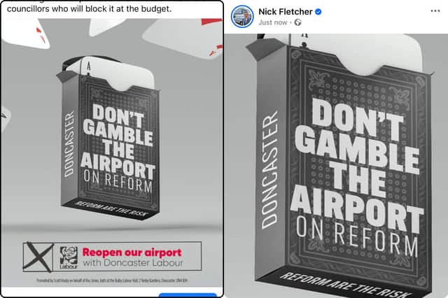 The two posts on Facebook including Ros Jones' original post on the left, and the image posted to Nick Fletcher's page on the right.