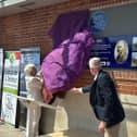 The plaque unveiled by Mayor Ros Jones and Matthew Delaney, great-grandson of Joe Duddington, driver of Gresley's record-breaking Mallard locomotive.