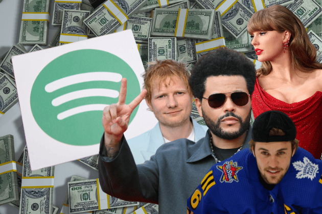 Who, over the last 10 years, has made 'bank' with the number of Spotify streams and estimated revenue made through the streaming platform?