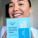 The strips sit over your teeth for half an hour, and you'll start to see results straight away