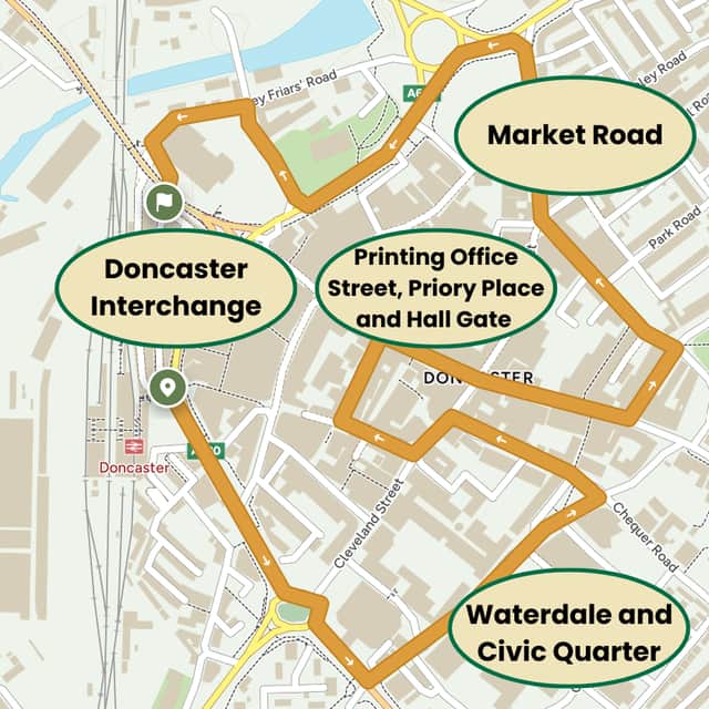 Sally Jameson MP's proposed route for the Doncaster city centre "Hopper" bus.