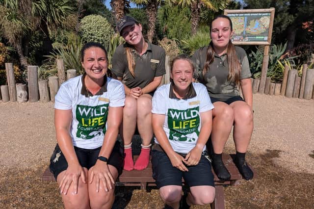 Rangers Sophy Sutcliffe, Kate Borrington, Ashleigh Nolder, and Jade Jones each made a pledge to reduce their carbon emissions before having ice and water poured over them.