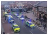 Police and ambulances at the scene in Cleveland Street tonight.