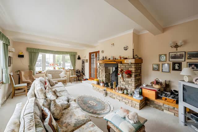 The principal living space also works as a dining room