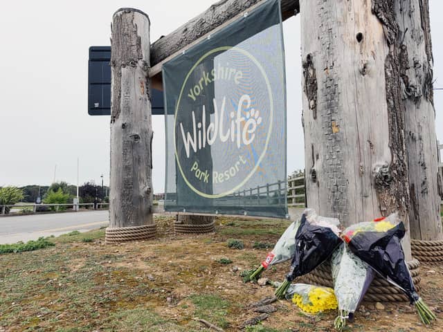 Floral tributes have been laid at the entrance to Yorkshire Wildlife Park.